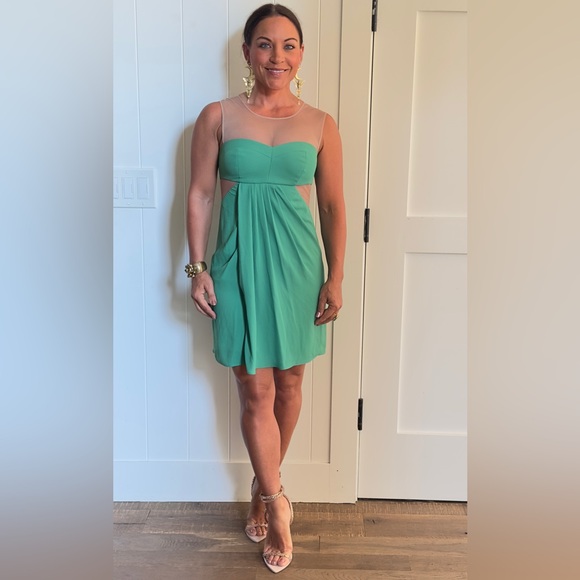 BCBGMaxAzaria Kelly Green Nude Mesh Insert Drape Front Sleeveless Mini -Sz 0 - Picture 9 of 16